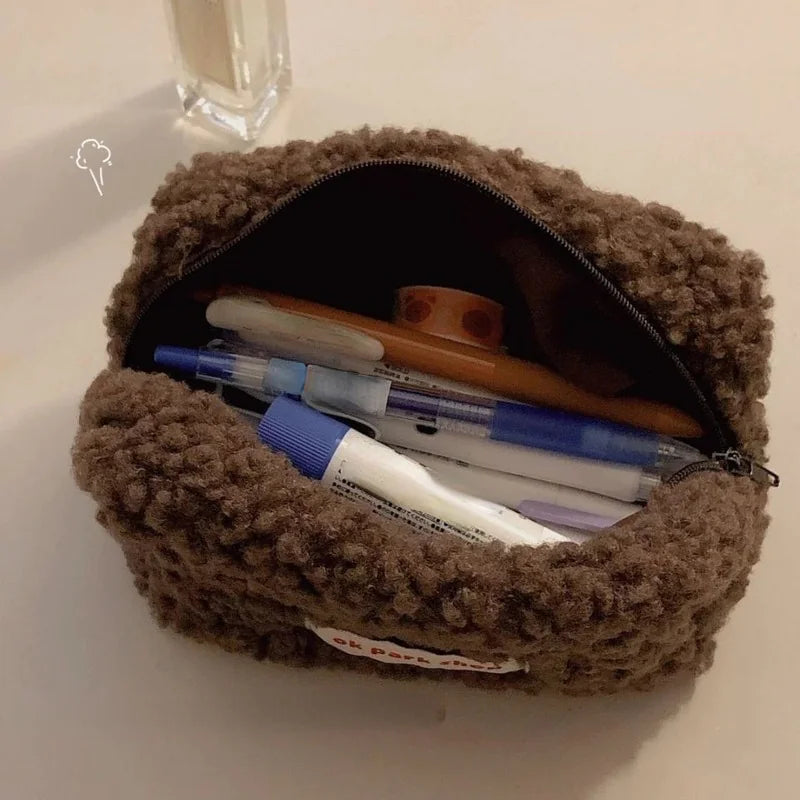 Plush Lamb Hair Cosmetic Bag - Large Capacity Organizer